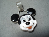Custom Native American Zuni Coral Mother Of Pearl Jet Inlay Sterling Silver Mickey Mouse Pendant-Nativo Arts
