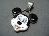 Custom Native American Zuni Coral Mother Of Pearl Jet Inlay Sterling Silver Mickey Mouse Pendant-Nativo Arts