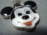 Custom Native American Zuni Coral Mother Of Pearl Jet Inlay Sterling Silver Mickey Mouse Pendant-Nativo Arts