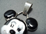 Custom Native American Zuni Coral Mother Of Pearl Jet Inlay Sterling Silver Mickey Mouse Pendant-Nativo Arts
