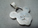 Custom Native American Zuni Coral Mother Of Pearl Jet Inlay Sterling Silver Mickey Mouse Pendant-Nativo Arts