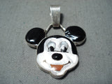 Custom Native American Zuni Coral Mother Of Pearl Jet Inlay Sterling Silver Mickey Mouse Pendant-Nativo Arts