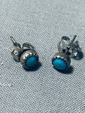 Cute And Petite Vintage Native American Navajo Turquoise Sterling Silver Earrings-Nativo Arts