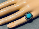Cute Early Vintage Native American Navajo Turquoise Sterling Silver Coil Ring Old-Nativo Arts