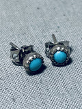 Cute Petite Vintage Native American Navajo Turquoise Sterling Silver Earrings-Nativo Arts