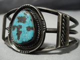 Dark Old Patina Vintage Native American Jewelry Navajo Fools Gold Turquoise Sterling Silver Bracelet Old-Nativo Arts