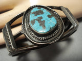 Dark Old Patina Vintage Native American Jewelry Navajo Fools Gold Turquoise Sterling Silver Bracelet Old-Nativo Arts