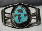 Dark Old Patina Vintage Native American Jewelry Navajo Fools Gold Turquoise Sterling Silver Bracelet Old-Nativo Arts