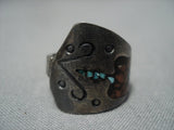 Dark Patina Vintage Native American Jewelry Navajo Turquoise Coral Waterbird Sterling Silver Ring Old-Nativo Arts