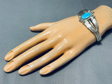 Dazzling Native American Navajo Old Kingman Turquoise Sterling Silver Bracelet-Nativo Arts