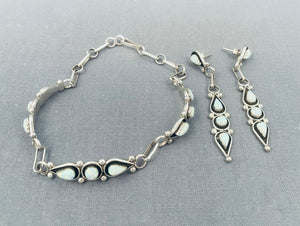 Dazzling Native American Zuni Synthetic Opal Sterling Silver Bracelet And Earrings Set-Nativo Arts