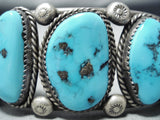Dazzling Vintage Native American Navajo Morenci Turquoise Sterling Silver Bracelet-Nativo Arts