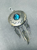 Dazzling Vintage Native American Navajo Morenci Turquoise Sterling Silver Pendant-Nativo Arts