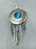 Dazzling Vintage Native American Navajo Morenci Turquoise Sterling Silver Pendant-Nativo Arts