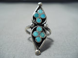 Dazzling Vintage Native American Zuni Blue Gem Turquoise Sterling Silver Ring Old-Nativo Arts