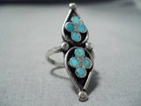Dazzling Vintage Native American Zuni Blue Gem Turquoise Sterling Silver Ring Old-Nativo Arts