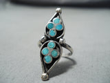 Dazzling Vintage Native American Zuni Blue Gem Turquoise Sterling Silver Ring Old-Nativo Arts
