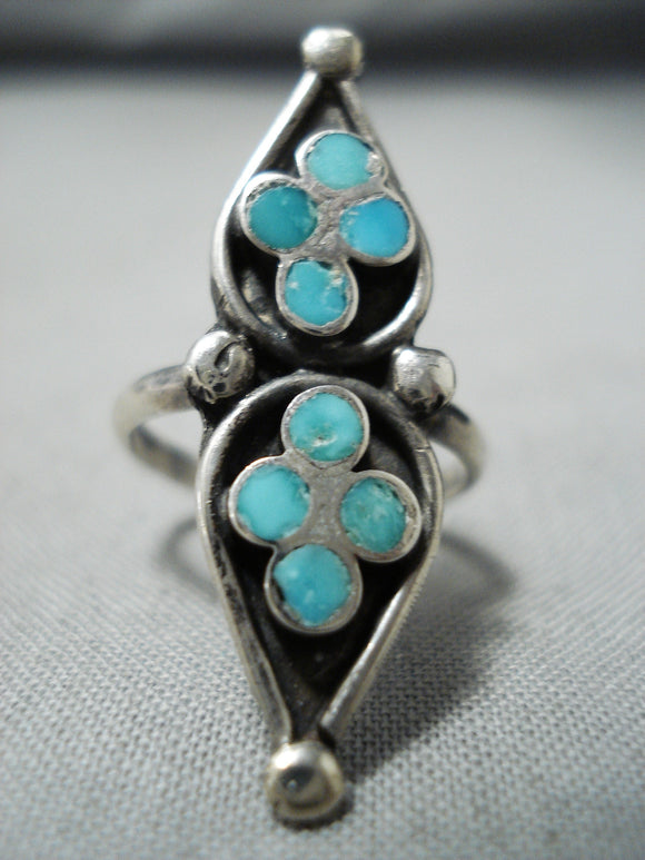 Dazzling Vintage Native American Zuni Blue Gem Turquoise Sterling Silver Ring Old-Nativo Arts