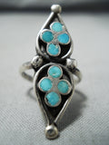 Dazzling Vintage Native American Zuni Blue Gem Turquoise Sterling Silver Ring Old-Nativo Arts