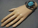 Deep Vivid Blue Turquoise Vintage Native American Jewelry Navajo Sterling Silver Bracelet-Nativo Arts