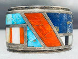 Del Masawytewa Vintage Native American Hopi Turquoise Sterling Silver Coral Bracelet-Nativo Arts