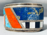 Del Masawytewa Vintage Native American Hopi Turquoise Sterling Silver Coral Bracelet-Nativo Arts