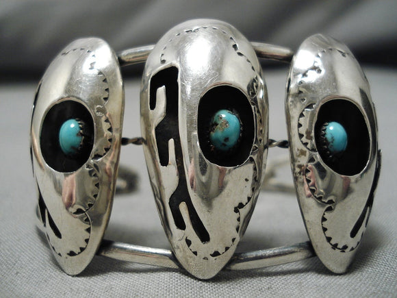 Detailed And Intricate!! Vintage Native American Navajo Turquoise Sterling Silver Bracelet Old-Nativo Arts