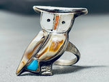 Detailed Authentic Older Vintage Native American Zuni Turquoise Owl Sterling Silver Ring-Nativo Arts