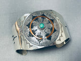 Detailed Basket Vintage Native American Navajo Sterling Silver Turquoise Bracelet-Nativo Arts