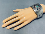 Detailed Basket Vintage Native American Navajo Sterling Silver Turquoise Bracelet-Nativo Arts
