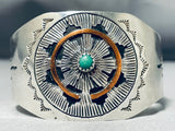 Detailed Basket Vintage Native American Navajo Sterling Silver Turquoise Bracelet-Nativo Arts