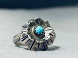Detailed Cute Flower Vintage Native American Navajo Turquoise Sterling Silver Ring-Nativo Arts