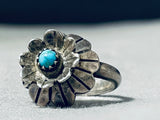 Detailed Cute Flower Vintage Native American Navajo Turquoise Sterling Silver Ring-Nativo Arts