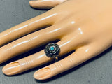 Detailed Cute Flower Vintage Native American Navajo Turquoise Sterling Silver Ring-Nativo Arts