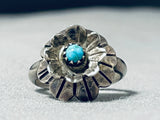 Detailed Cute Flower Vintage Native American Navajo Turquoise Sterling Silver Ring-Nativo Arts