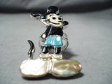 Detailed Native American Zuni Turquoise Mickey Mouse Sterling Silver Ring-Nativo Arts