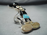 Detailed Native American Zuni Turquoise Mickey Mouse Sterling Silver Ring-Nativo Arts