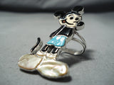 Detailed Native American Zuni Turquoise Mickey Mouse Sterling Silver Ring-Nativo Arts