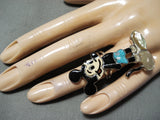 Detailed Native American Zuni Turquoise Mickey Mouse Sterling Silver Ring-Nativo Arts