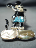 Detailed Native American Zuni Turquoise Mickey Mouse Sterling Silver Ring-Nativo Arts