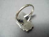 Detailed Vintage Native American Navajo Blue Gem Turquoise Sterling Silver Leaf Ring Old-Nativo Arts