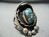 Detailed Vintage Native American Navajo Blue Thunder Turquoise Sterling Silver Ring-Nativo Arts