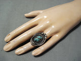 Detailed Vintage Native American Navajo Blue Thunder Turquoise Sterling Silver Ring-Nativo Arts