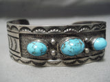 Detailed Vintage Native American Navajo Carico Lake Turquoise Sterling Silver Bracelet Old-Nativo Arts