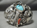 Detailed Vintage Native American Navajo Garden Of Leaves Sterling Silver Turquoise Bracelet-Nativo Arts