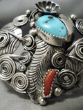 Detailed Vintage Native American Navajo Garden Of Leaves Sterling Silver Turquoise Bracelet-Nativo Arts