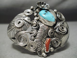 Detailed Vintage Native American Navajo Garden Of Leaves Sterling Silver Turquoise Bracelet-Nativo Arts