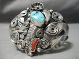 Detailed Vintage Native American Navajo Garden Of Leaves Sterling Silver Turquoise Bracelet-Nativo Arts