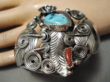 Detailed Vintage Native American Navajo Garden Of Leaves Sterling Silver Turquoise Bracelet-Nativo Arts