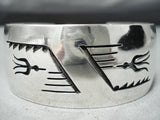 Detailed Vintage Native American Navajo Geometric Sterling Silver Wide Bracelet-Nativo Arts